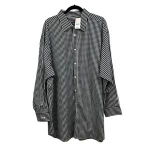 Michael Kor Shirt Checkered Button Up Long Sleeves Black White Men Big 34/35 19*